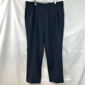 PRONTO UOMO Black 100% Wool Pleated Cuffed Trouser Pants Men's 42x32 Classic
